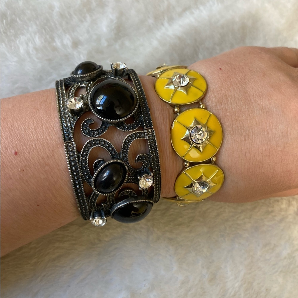 Bundle Of 2 Statement Stretch Bracelets Yellow En… - image 1